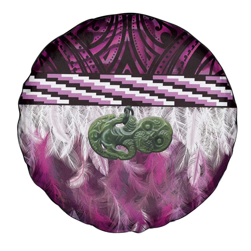 Pink Traditional Cloak Aotearoa Spare Tire Cover Maori Paua Shell Korowai Pattern