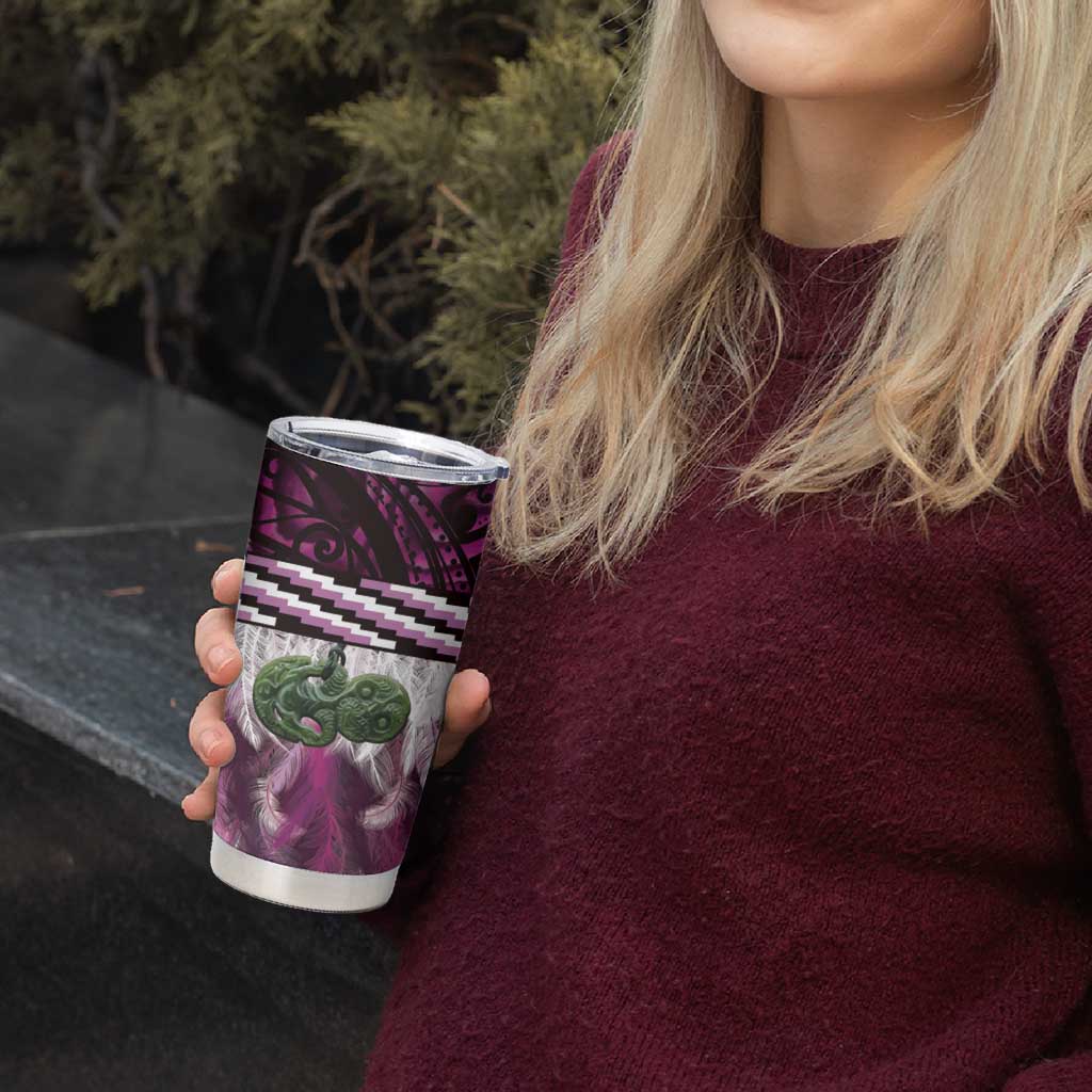 Pink Traditional Cloak Aotearoa Tumbler Cup Maori Paua Shell Korowai Pattern LT14 - Polynesian Pride