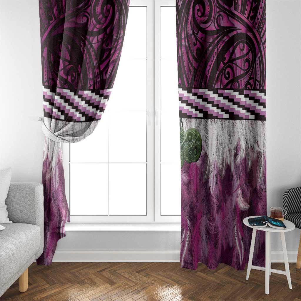 Pink Traditional Cloak Aotearoa Window Curtain Maori Paua Shell Korowai Pattern LT14 - Polynesian Pride