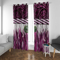 Pink Traditional Cloak Aotearoa Window Curtain Maori Paua Shell Korowai Pattern LT14 With Grommets Pink - Polynesian Pride