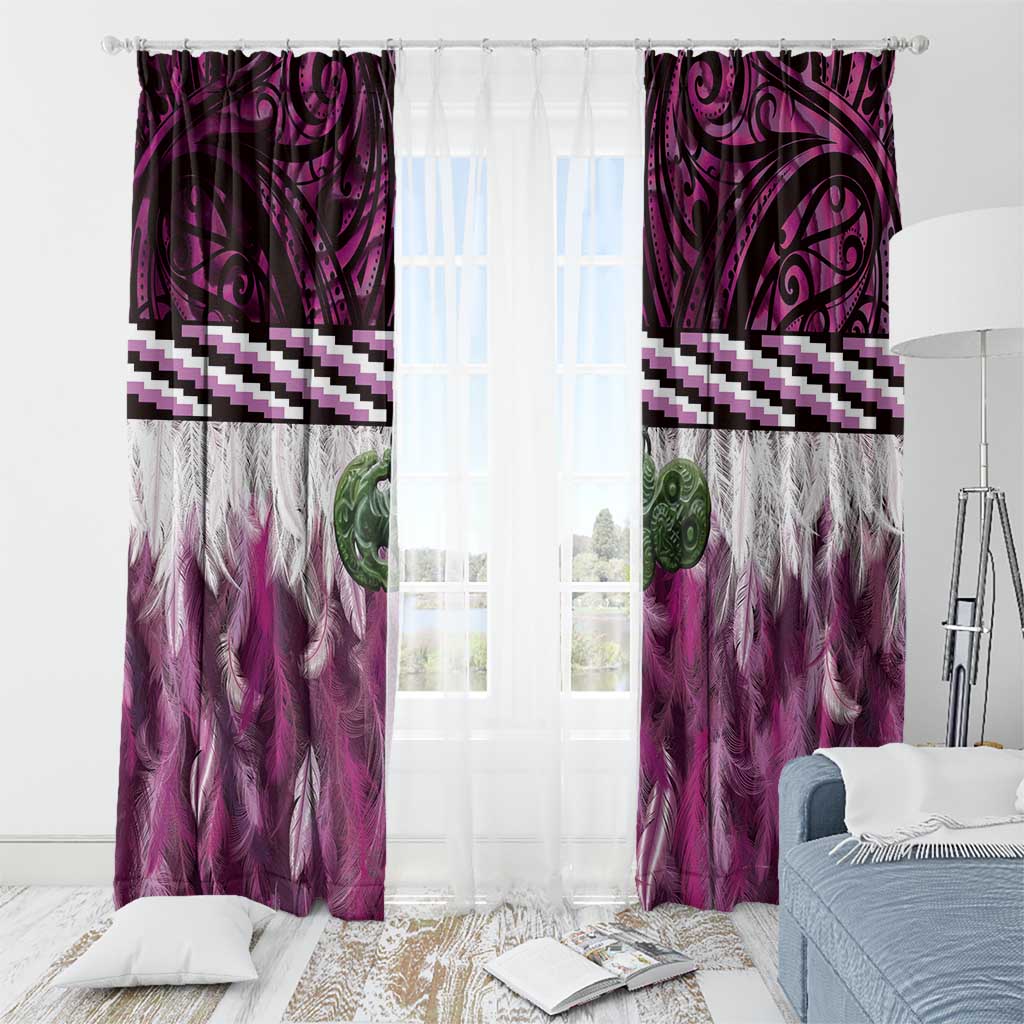 Pink Traditional Cloak Aotearoa Window Curtain Maori Paua Shell Korowai Pattern LT14 - Polynesian Pride