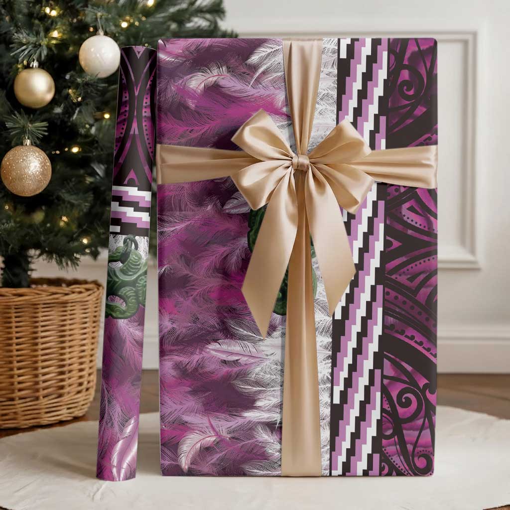 Pink Traditional Cloak Aotearoa Wrapping Paper Maori Paua Shell Korowai Pattern - Polynesian Pride