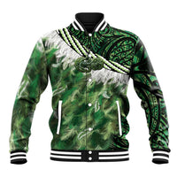 Green Traditional Cloak Aotearoa Baseball Jacket Maori Paua Shell Korowai Pattern