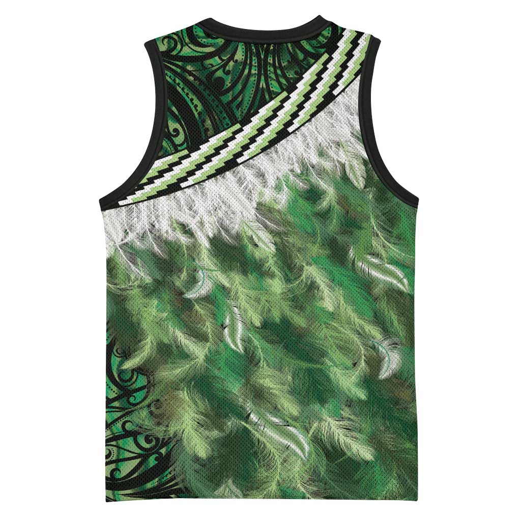 Green Traditional Cloak Aotearoa Basketball Jersey Maori Paua Shell Korowai Pattern - Polynesian Pride