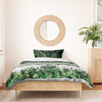 Green Traditional Cloak Aotearoa Bedding Set Maori Paua Shell Korowai Pattern