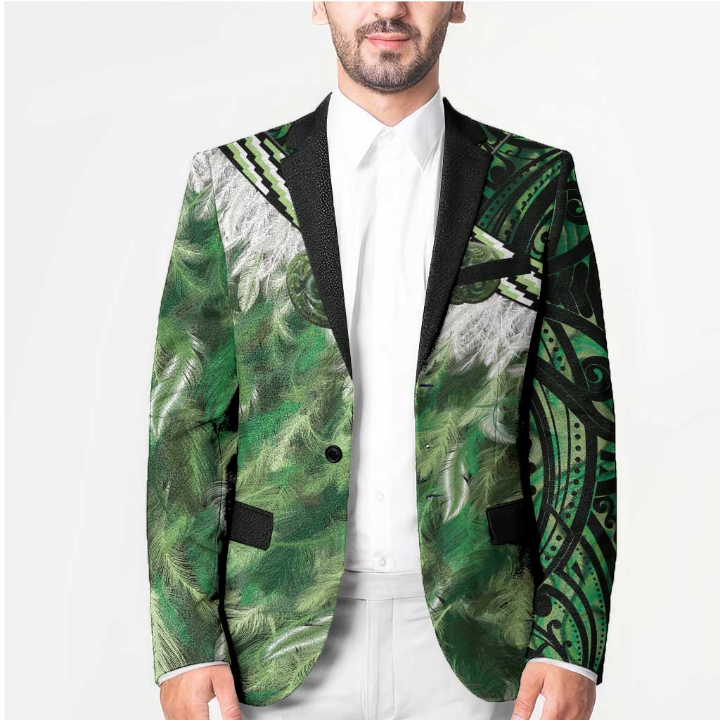 Green Traditional Cloak Aotearoa Blazer Maori Paua Shell Korowai Pattern LT14 - Polynesian Pride