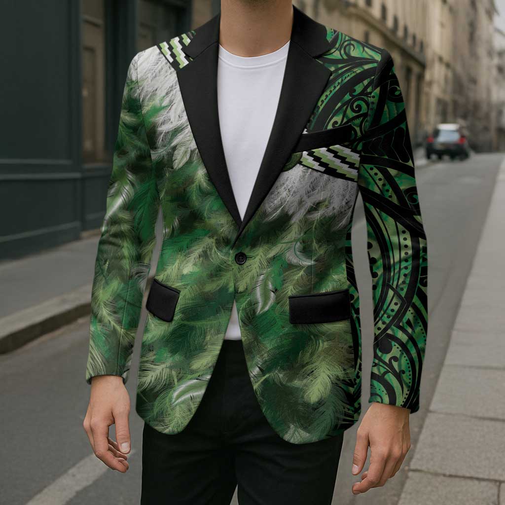 Green Traditional Cloak Aotearoa Blazer Maori Paua Shell Korowai Pattern LT14 - Polynesian Pride