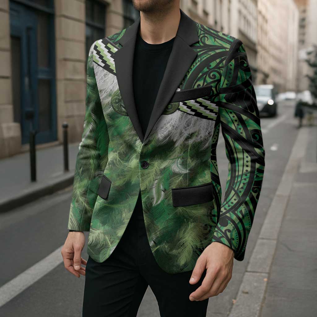 Green Traditional Cloak Aotearoa Blazer Maori Paua Shell Korowai Pattern LT14 - Polynesian Pride