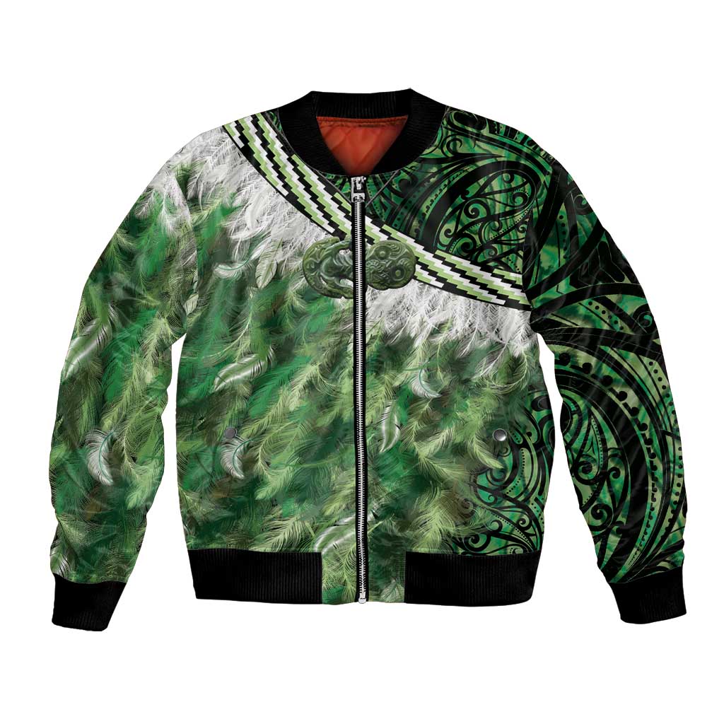 Green Traditional Cloak Aotearoa Bomber Jacket Maori Paua Shell Korowai Pattern LT14 Unisex Green - Polynesian Pride