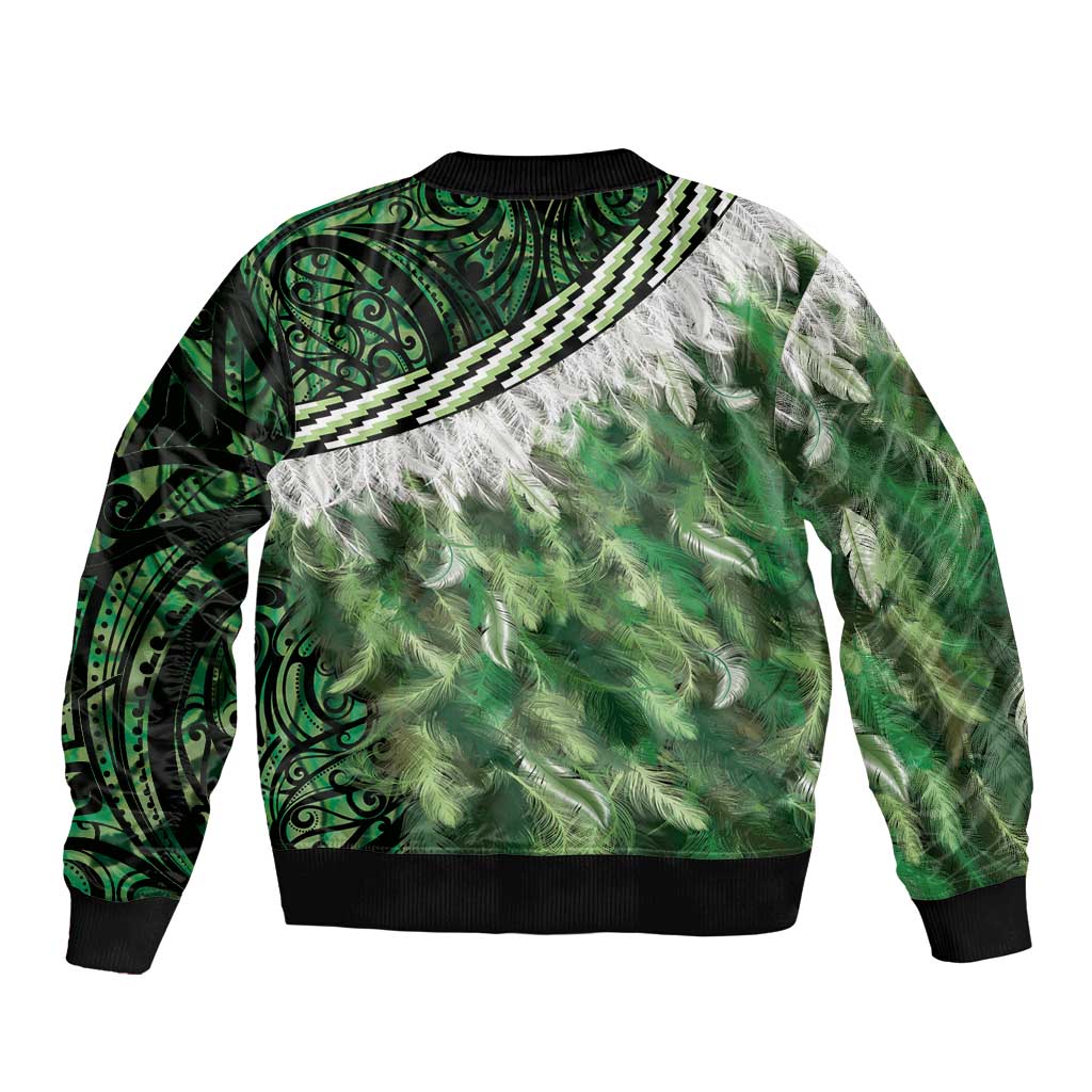 Green Traditional Cloak Aotearoa Bomber Jacket Maori Paua Shell Korowai Pattern LT14 - Polynesian Pride