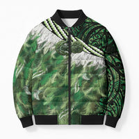 Green Traditional Cloak Aotearoa Bomber Puffer Jacket Maori Paua Shell Korowai Pattern - Polynesian Pride
