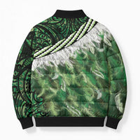 Green Traditional Cloak Aotearoa Bomber Puffer Jacket Maori Paua Shell Korowai Pattern - Polynesian Pride