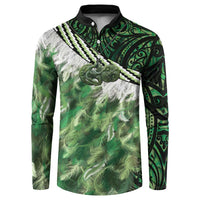Green Traditional Cloak Aotearoa Button Sweatshirt Maori Paua Shell Korowai Pattern