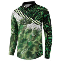 Green Traditional Cloak Aotearoa Button Sweatshirt Maori Paua Shell Korowai Pattern