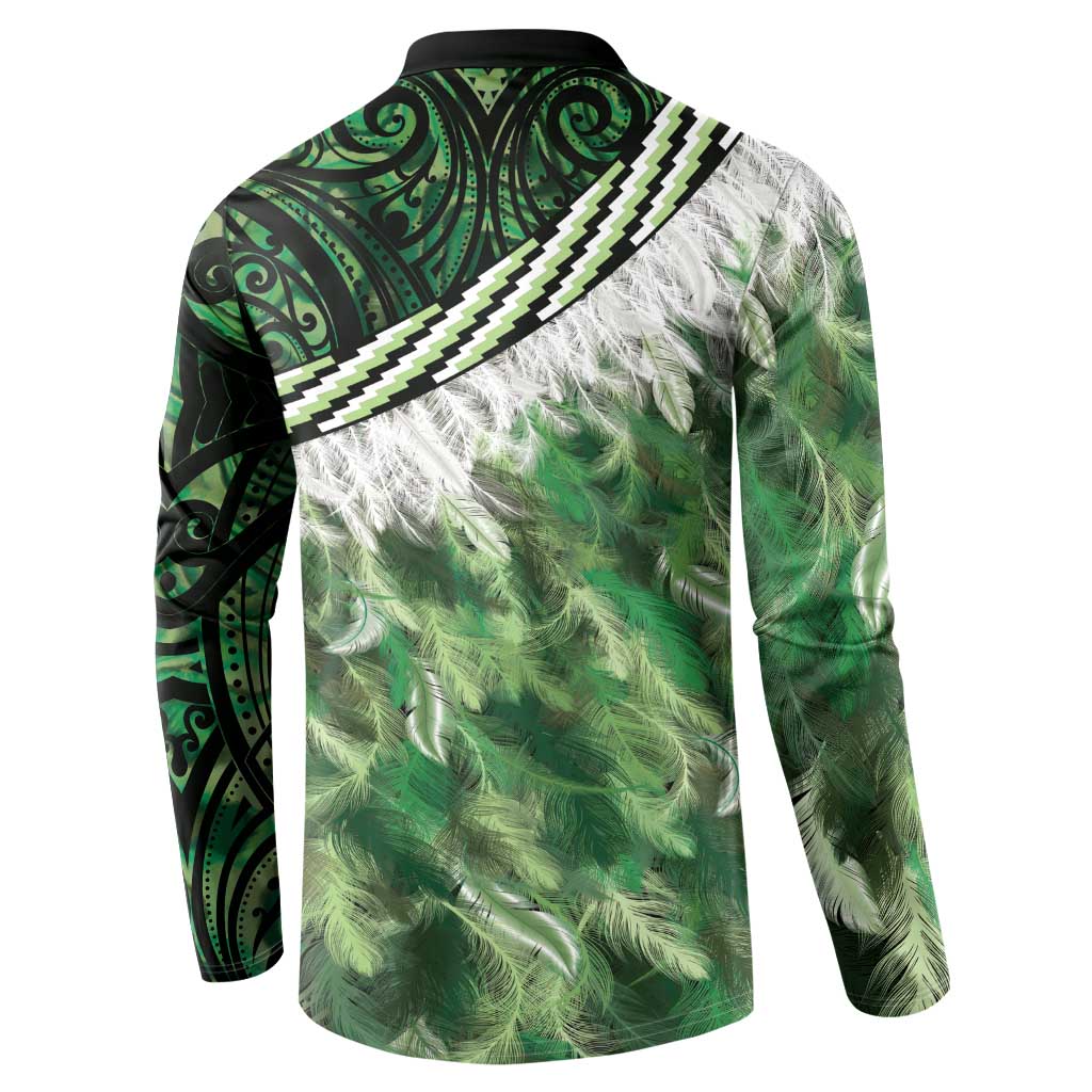 Green Traditional Cloak Aotearoa Button Sweatshirt Maori Paua Shell Korowai Pattern