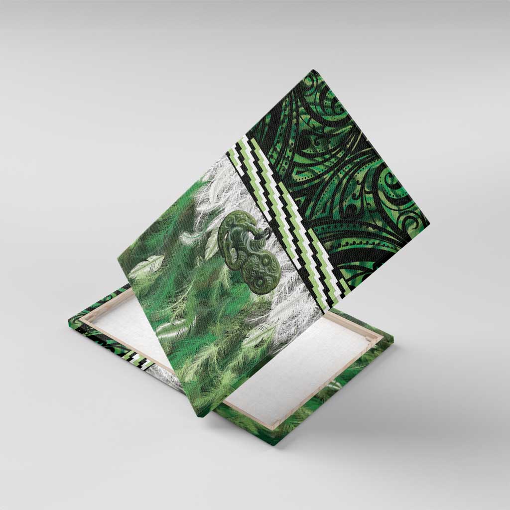 Green Traditional Cloak Aotearoa Canvas Wall Art Maori Paua Shell Korowai Pattern