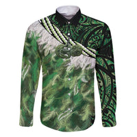 Green Traditional Cloak Aotearoa Family Matching Long Sleeve Bodycon Dress and Hawaiian Shirt Maori Paua Shell Korowai Pattern