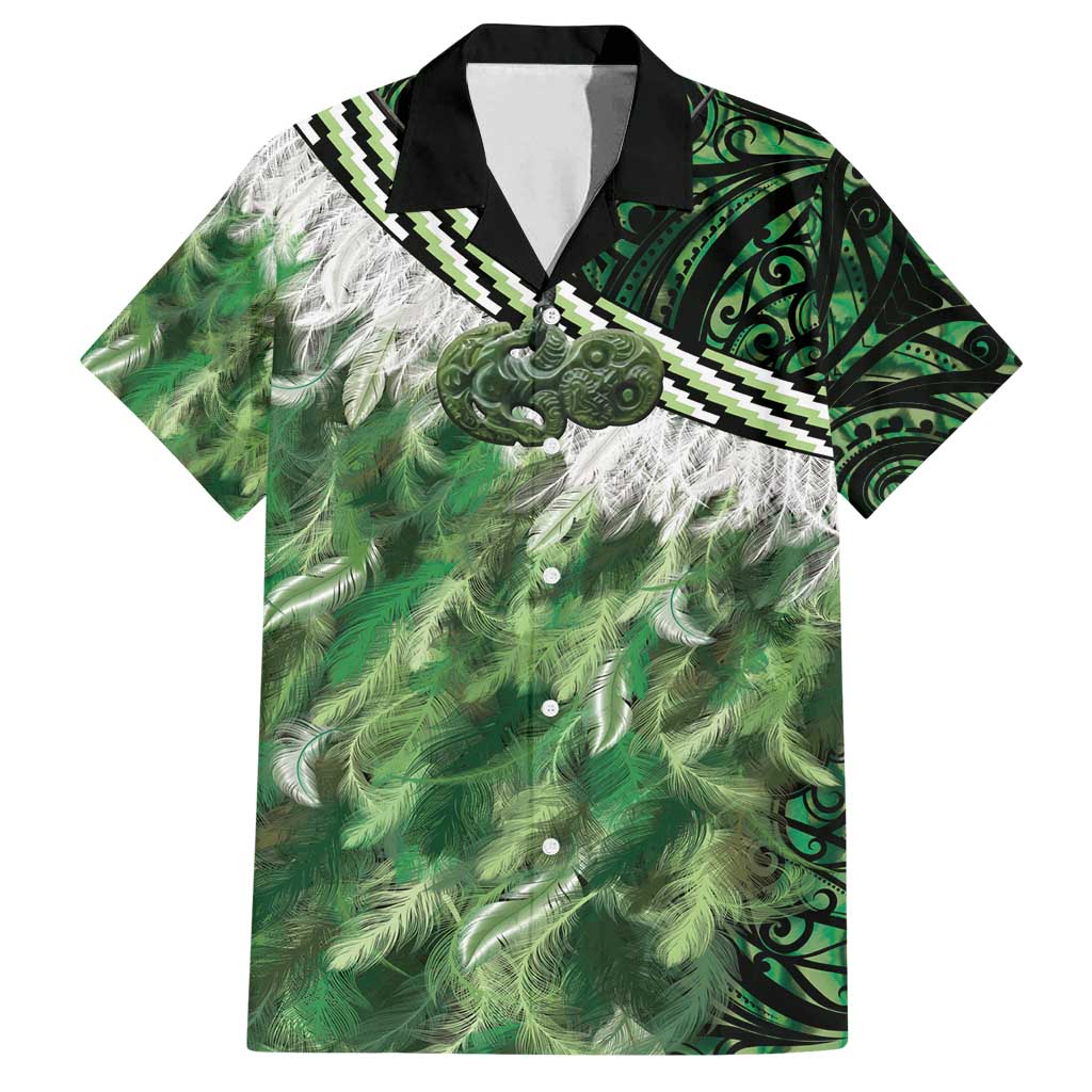 Green Traditional Cloak Aotearoa Family Matching Off Shoulder Short Dress and Hawaiian Shirt Maori Paua Shell Korowai Pattern