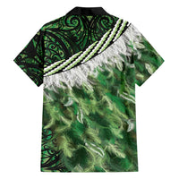 Green Traditional Cloak Aotearoa Family Matching Off Shoulder Short Dress and Hawaiian Shirt Maori Paua Shell Korowai Pattern