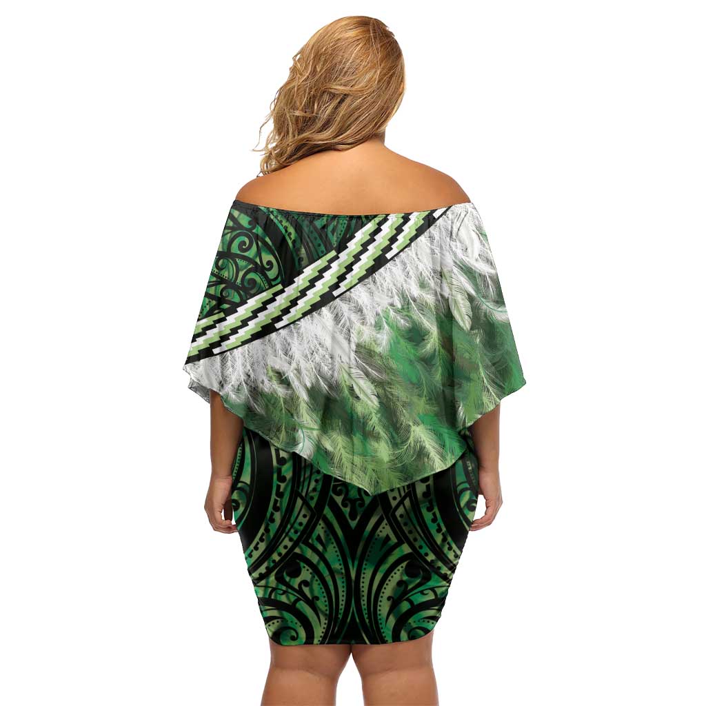 Green Traditional Cloak Aotearoa Family Matching Off Shoulder Short Dress and Hawaiian Shirt Maori Paua Shell Korowai Pattern