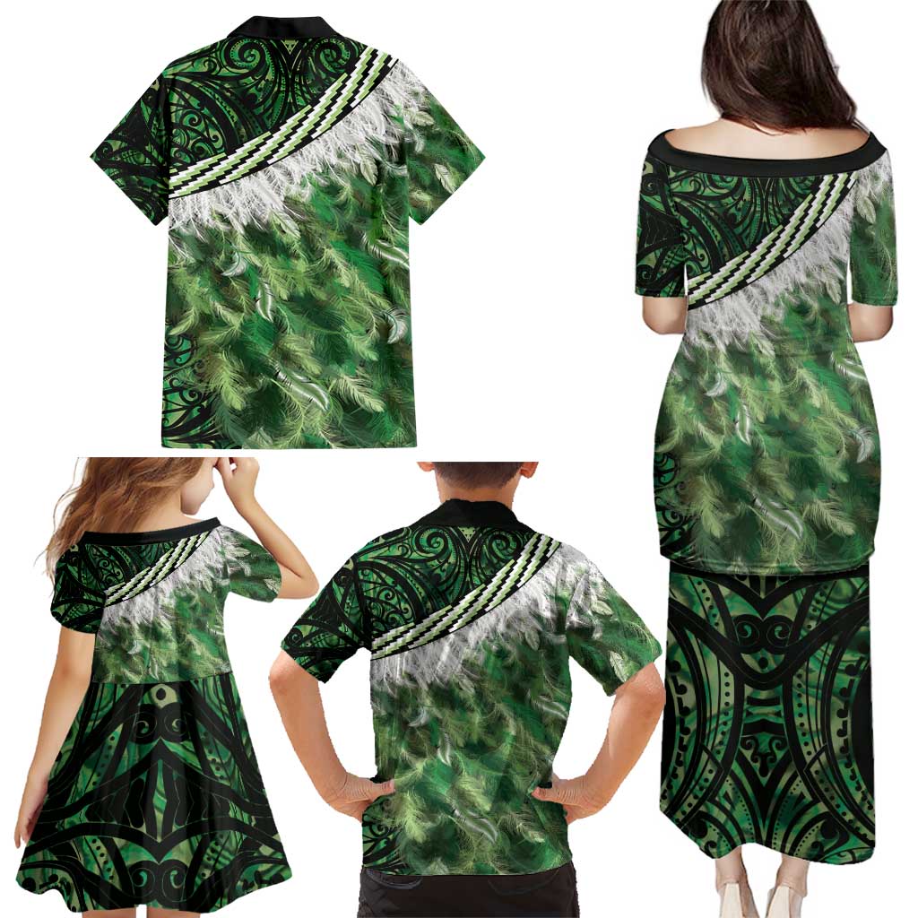 Green Traditional Cloak Aotearoa Family Matching Puletasi and Hawaiian Shirt Maori Paua Shell Korowai Pattern LT14 - Polynesian Pride