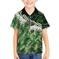 Green Traditional Cloak Aotearoa Family Matching Short Sleeve Bodycon Dress and Hawaiian Shirt Maori Paua Shell Korowai Pattern