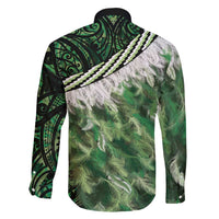 Green Traditional Cloak Aotearoa Family Matching Summer Maxi Dress and Hawaiian Shirt Maori Paua Shell Korowai Pattern