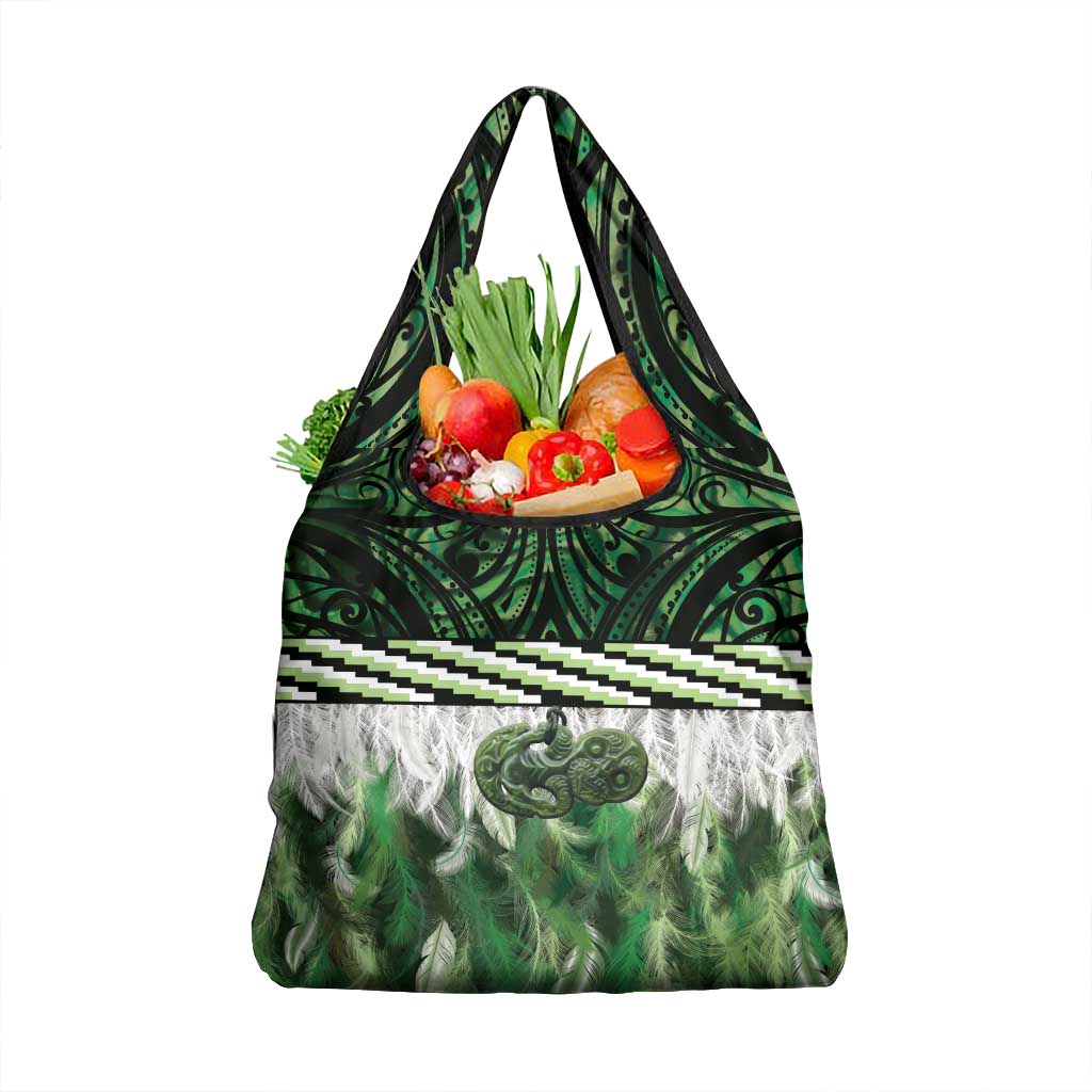 Green Traditional Cloak Aotearoa Grocery Bag Maori Paua Shell Korowai Pattern LT14 1-pack One Size Green - Polynesian Pride