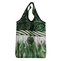 Green Traditional Cloak Aotearoa Grocery Bag Maori Paua Shell Korowai Pattern LT14 - Polynesian Pride