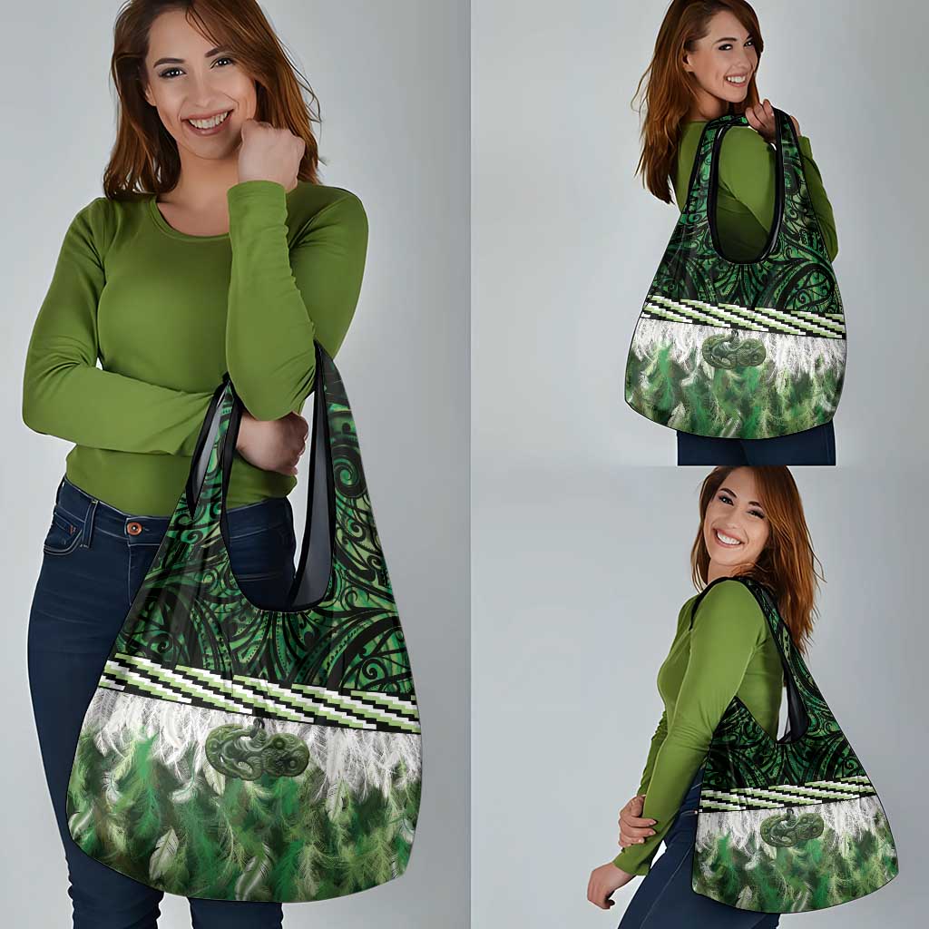 Green Traditional Cloak Aotearoa Grocery Bag Maori Paua Shell Korowai Pattern LT14 - Polynesian Pride