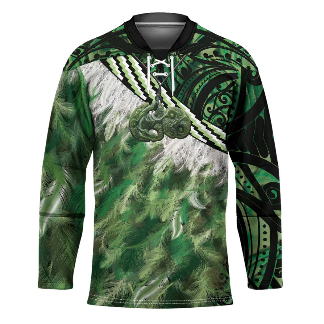 Green Traditional Cloak Aotearoa Hockey Jersey Maori Paua Shell Korowai Pattern LT14 Unisex Green - Polynesian Pride