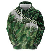 Green Traditional Cloak Aotearoa Hoodie Maori Paua Shell Korowai Pattern