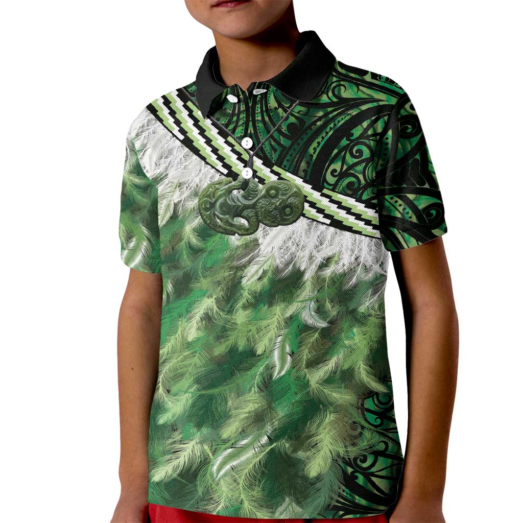 Green Traditional Cloak Aotearoa Kid Polo Shirt Maori Paua Shell Korowai Pattern LT14 Kid Green - Polynesian Pride