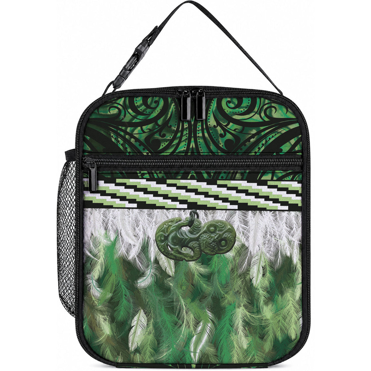 Green Traditional Cloak Aotearoa Lunch Bag Maori Paua Shell Korowai Pattern LT14 10.2 × 8.3 × 4.3 inch Green - Polynesian Pride