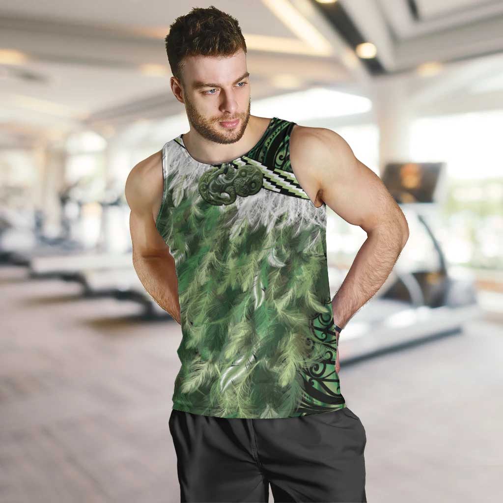 Green Traditional Cloak Aotearoa Men Tank Top Maori Paua Shell Korowai Pattern