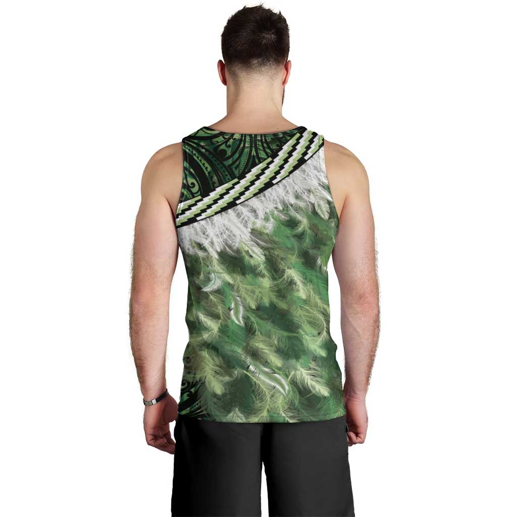 Green Traditional Cloak Aotearoa Men Tank Top Maori Paua Shell Korowai Pattern