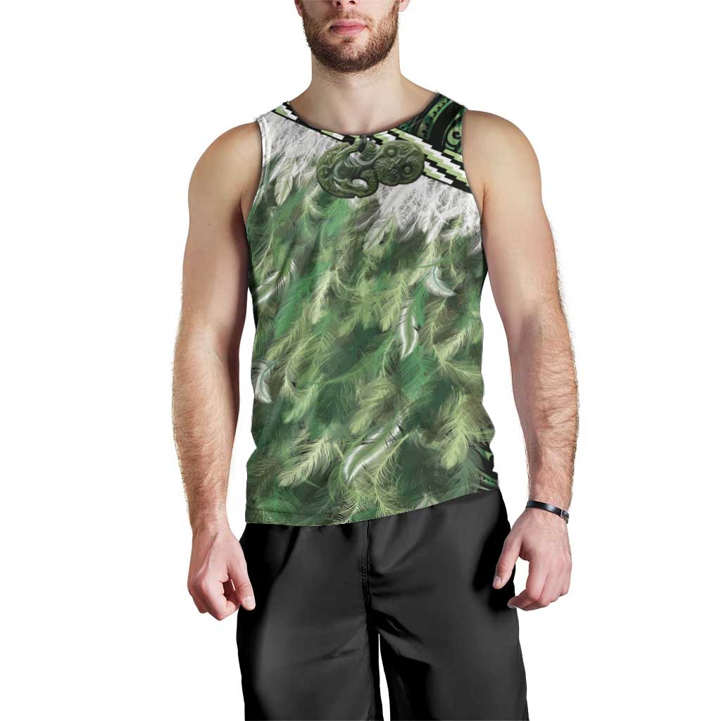 Green Traditional Cloak Aotearoa Men Tank Top Maori Paua Shell Korowai Pattern