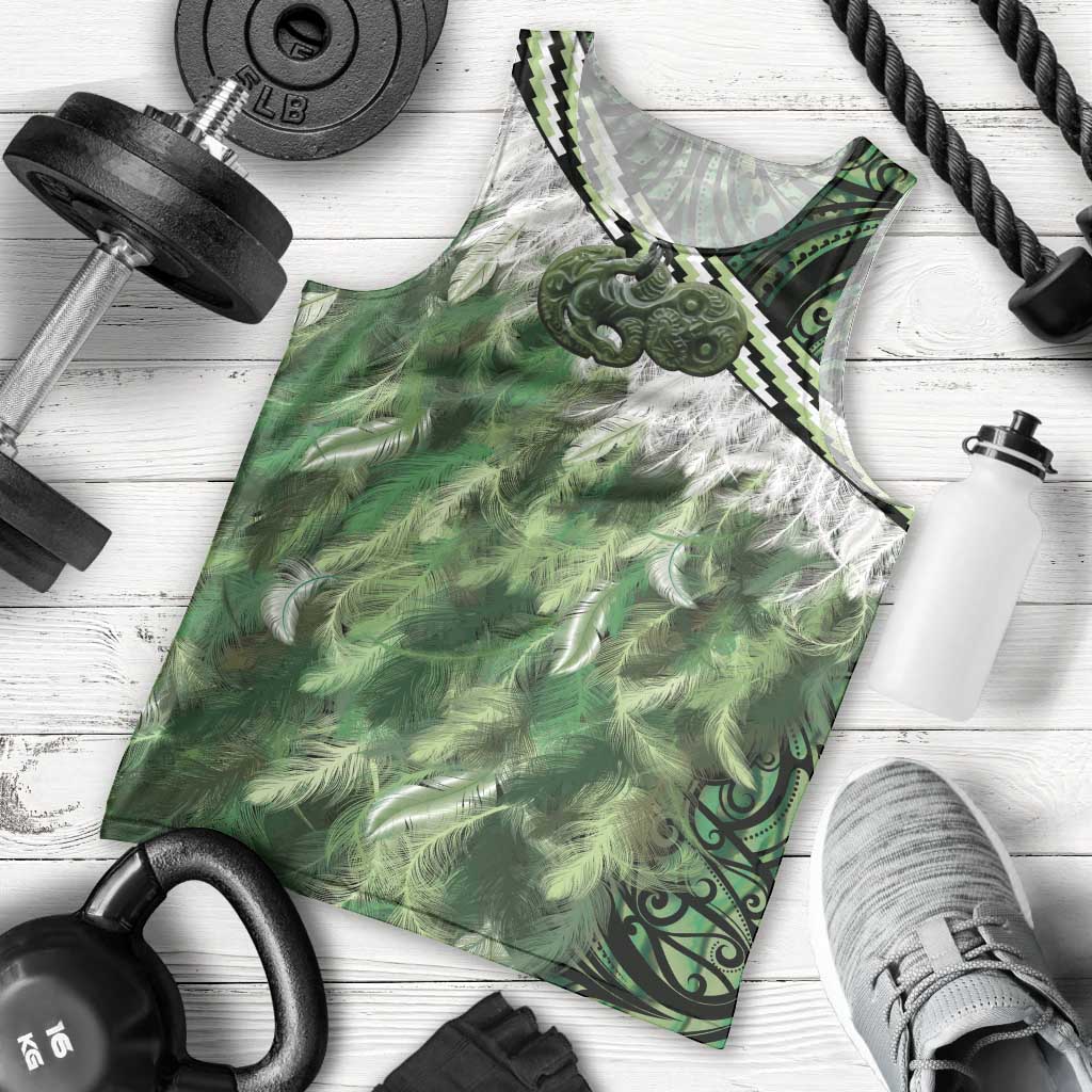 Green Traditional Cloak Aotearoa Men Tank Top Maori Paua Shell Korowai Pattern