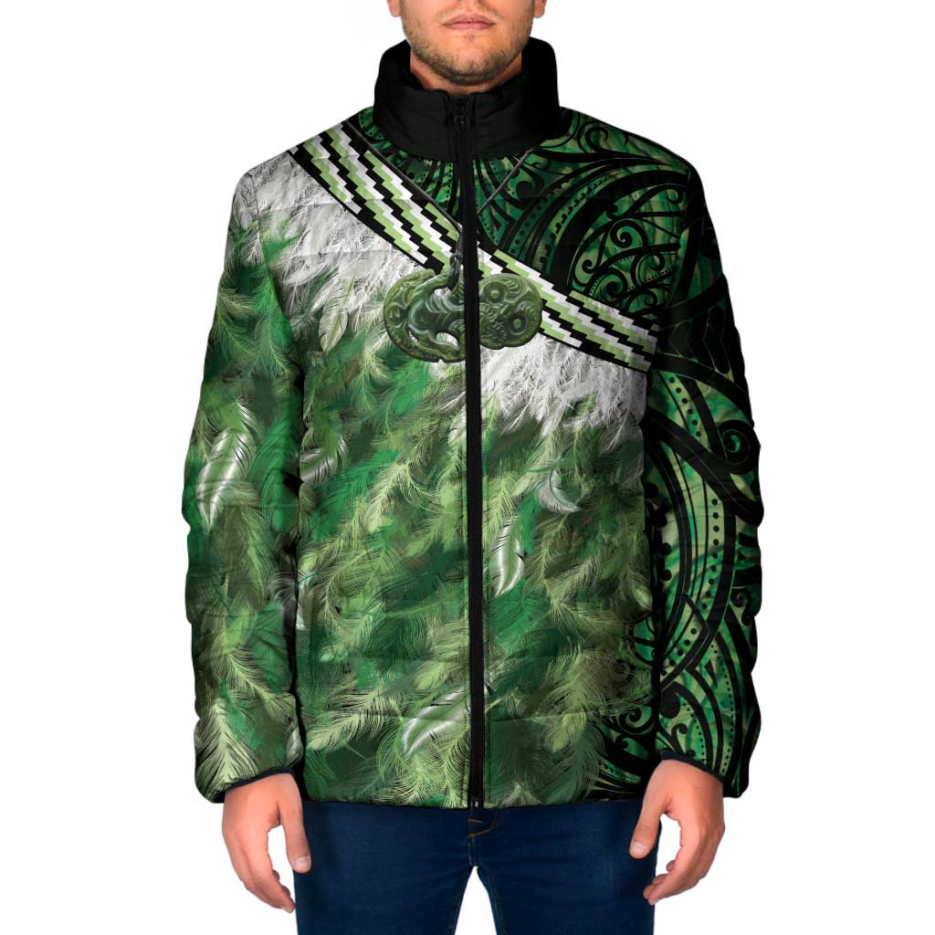 Green Traditional Cloak Aotearoa Padded Jacket Maori Paua Shell Korowai Pattern - Polynesian Pride