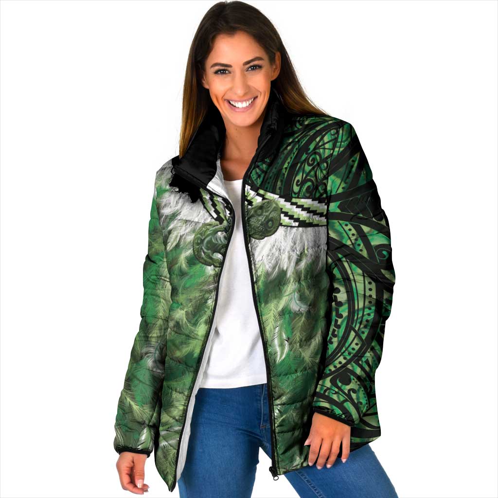 Green Traditional Cloak Aotearoa Padded Jacket Maori Paua Shell Korowai Pattern - Polynesian Pride