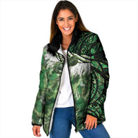 Green Traditional Cloak Aotearoa Padded Jacket Maori Paua Shell Korowai Pattern - Polynesian Pride