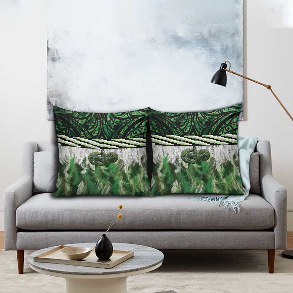 Green Traditional Cloak Aotearoa Pillow Cover Maori Paua Shell Korowai Pattern LT14 - Polynesian Pride