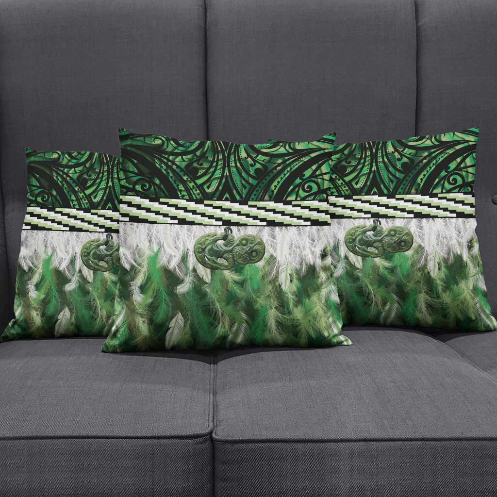 Green Traditional Cloak Aotearoa Pillow Cover Maori Paua Shell Korowai Pattern LT14 - Polynesian Pride
