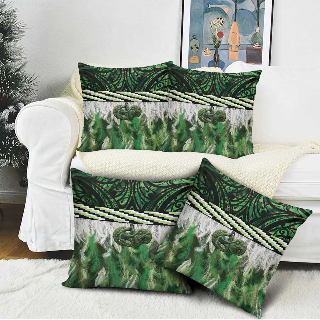 Green Traditional Cloak Aotearoa Pillow Cover Maori Paua Shell Korowai Pattern LT14 - Polynesian Pride