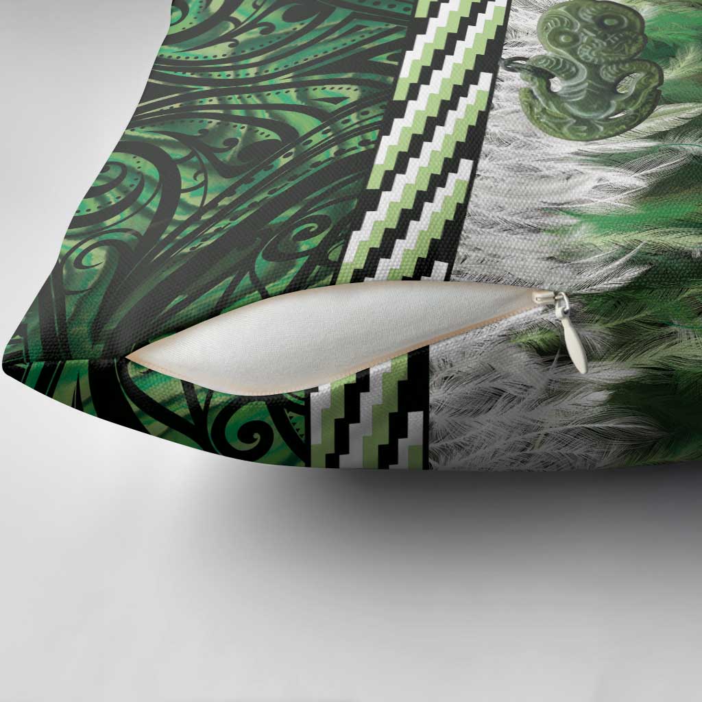 Green Traditional Cloak Aotearoa Pillow Cover Maori Paua Shell Korowai Pattern LT14 - Polynesian Pride