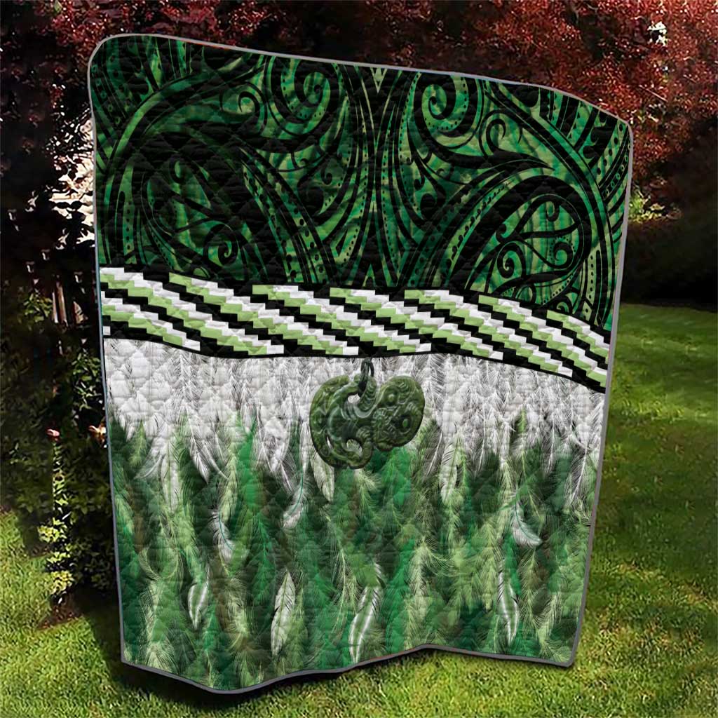 Green Traditional Cloak Aotearoa Quilt Maori Paua Shell Korowai Pattern LT14 - Polynesian Pride