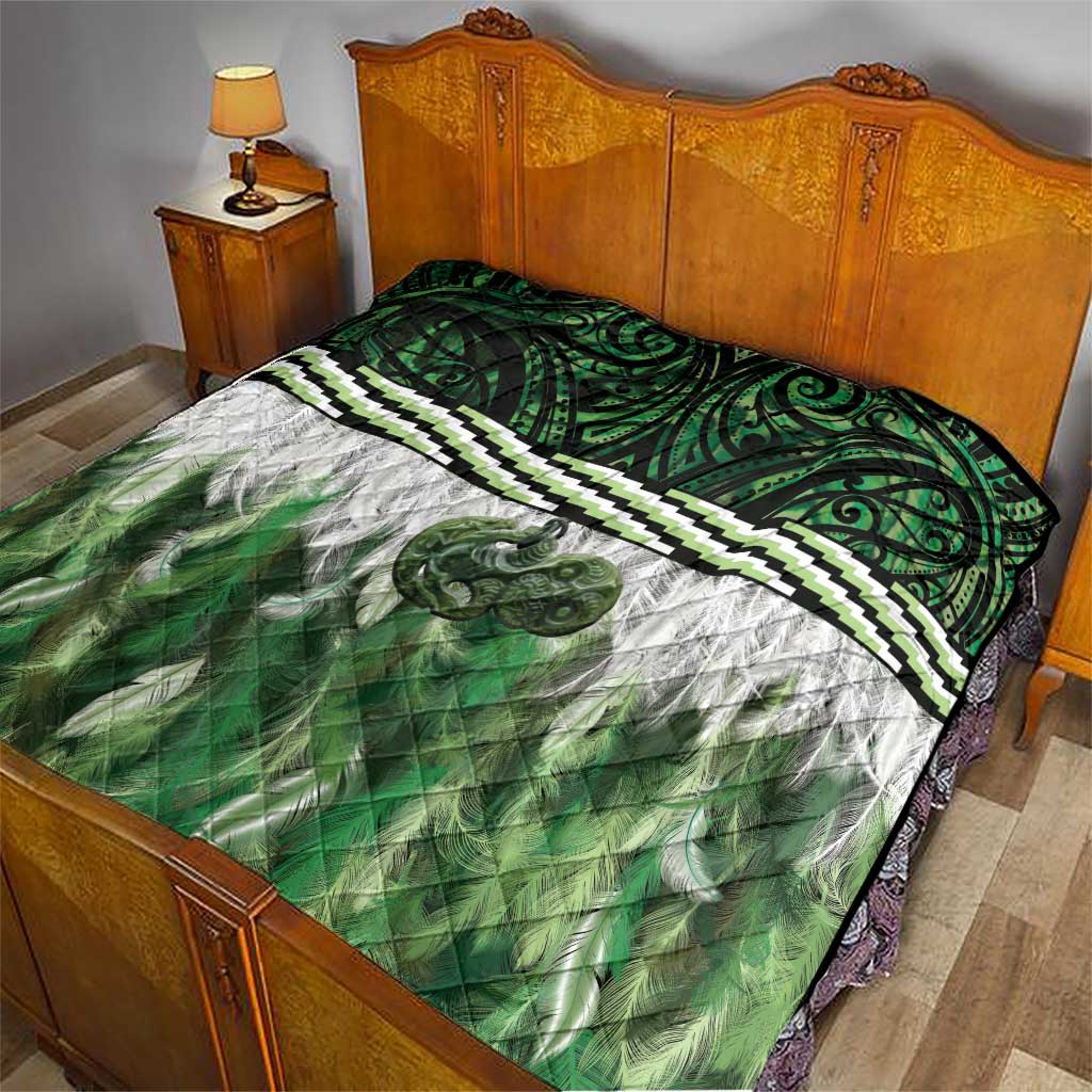 Green Traditional Cloak Aotearoa Quilt Maori Paua Shell Korowai Pattern LT14 - Polynesian Pride