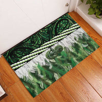 Green Traditional Cloak Aotearoa Rubber Doormat Maori Paua Shell Korowai Pattern