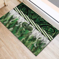 Green Traditional Cloak Aotearoa Rubber Doormat Maori Paua Shell Korowai Pattern