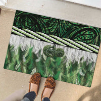 Green Traditional Cloak Aotearoa Rubber Doormat Maori Paua Shell Korowai Pattern
